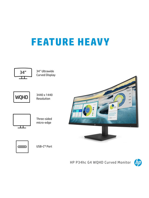 HP P34hc G4 - P-Series - LED-Monitor - Bilddiagonale (Zoll): 32 Pixel-Auflösung (x)      3 Jahre beschränkte Garantie einschließlich 3 Jahre auf Teile und Arbeit. Es gelten bestimmte Einschränkungen.